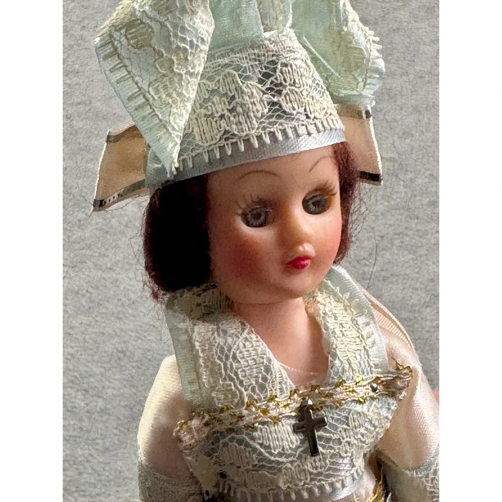 Vintage French Souvenir Doll Sleep Eyes Lace Costume France Native Dress Tagged